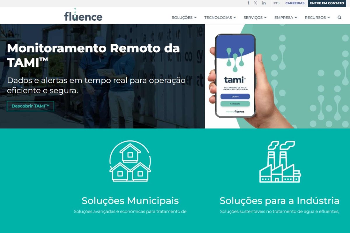 Fluence lança nova página em português com soluções para tratamento de água, reuso e dessalinização